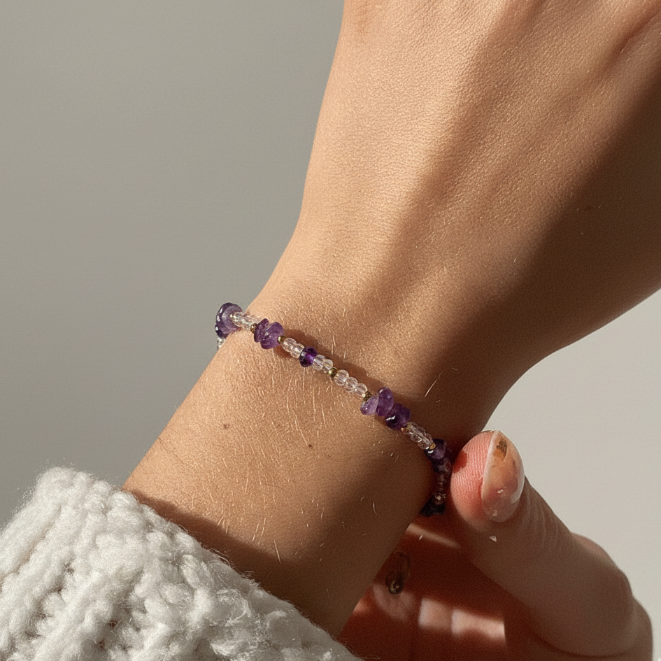 Wisdom | Amethyst & Fluorite Gemstone Energy Bracelet