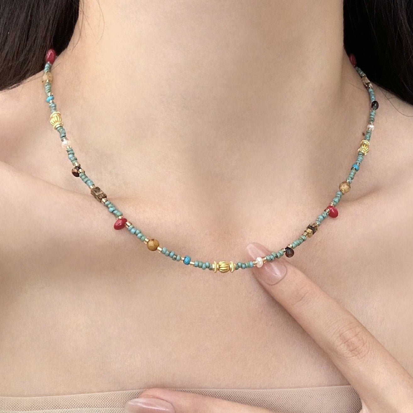 Desert Mosaic | Natural Turquoise Beaded Bracelet - Charmé Studio