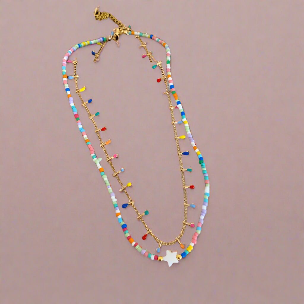 Starlight Carnival Necklace Set | Dainty Summer Jewelry | Colorful Layered Choker | Sweet and Edgy Dopamine Necklace - Charmé Studio